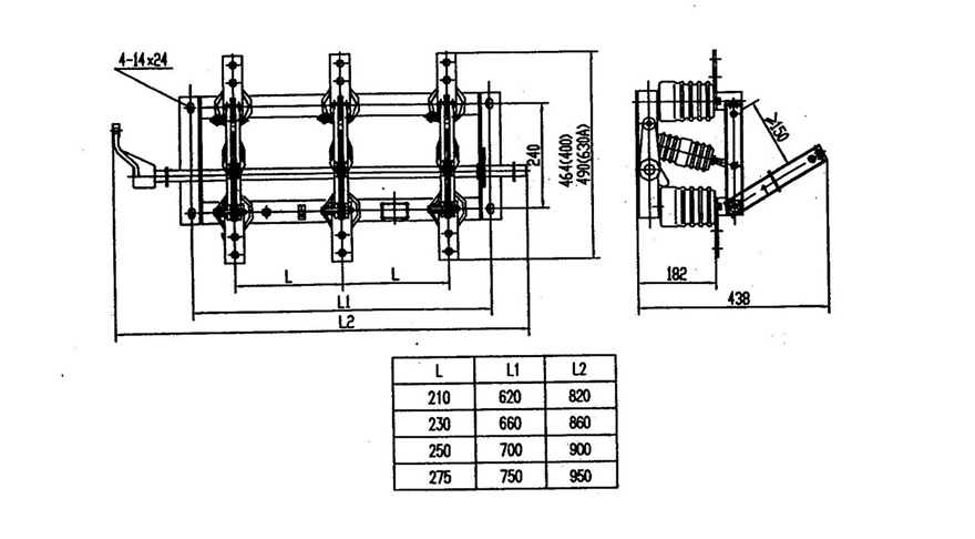 GN19-12/400、630型户内高压隔离开关外形尺寸图