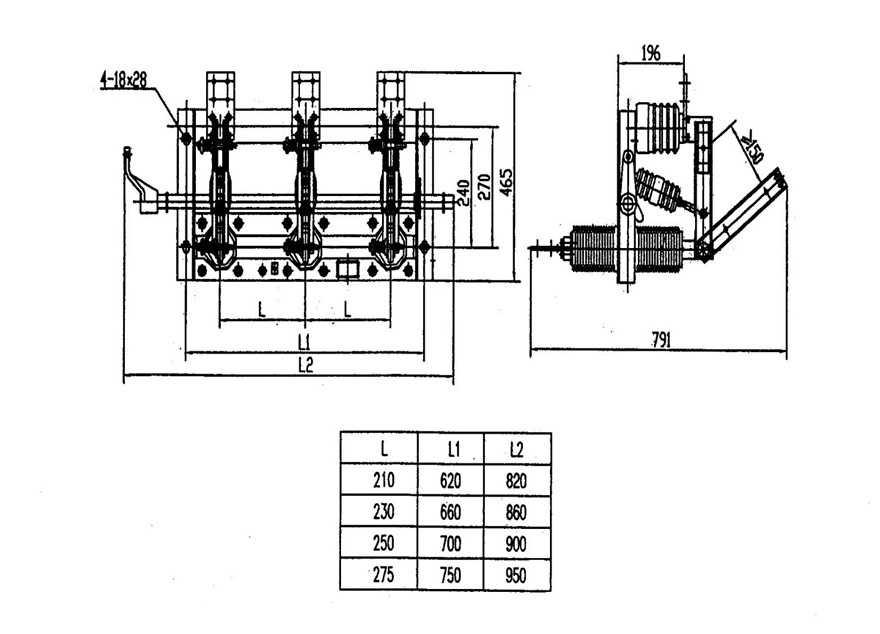 GN19-12C/1000、1250型户内高压隔离开关外形尺寸图